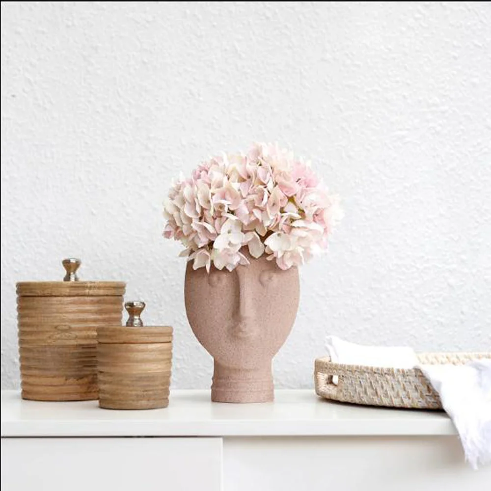 2018 wholesale  concrete face plant pot  cement face flower vase