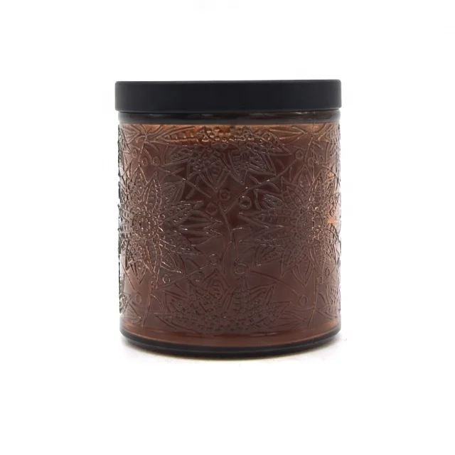 Баночка для свечей с черным распылением Цветная декоративная стеклянная металлическая крышка рельефным узором индивидуальная Подарочная коробка свеча