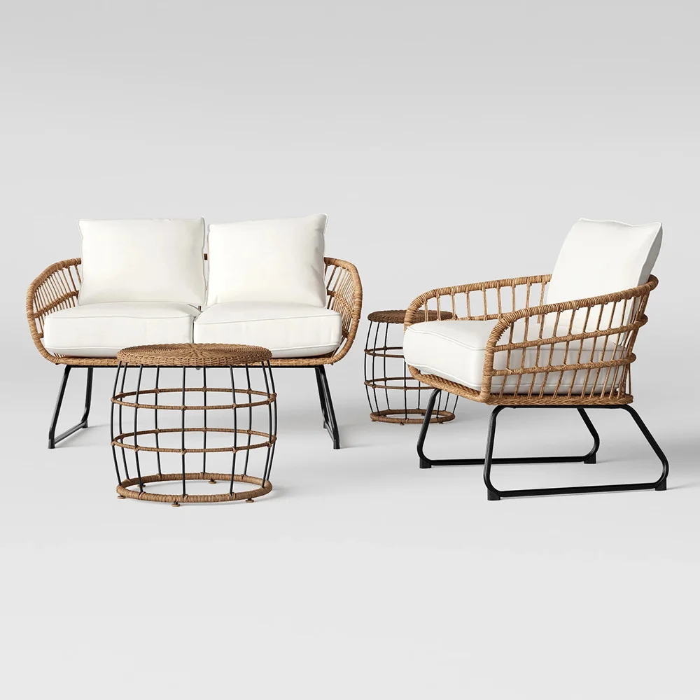 Outdoor Scene All-weather Wicker Patio Loveseat Sofa with Thick Seat and Back Cushions