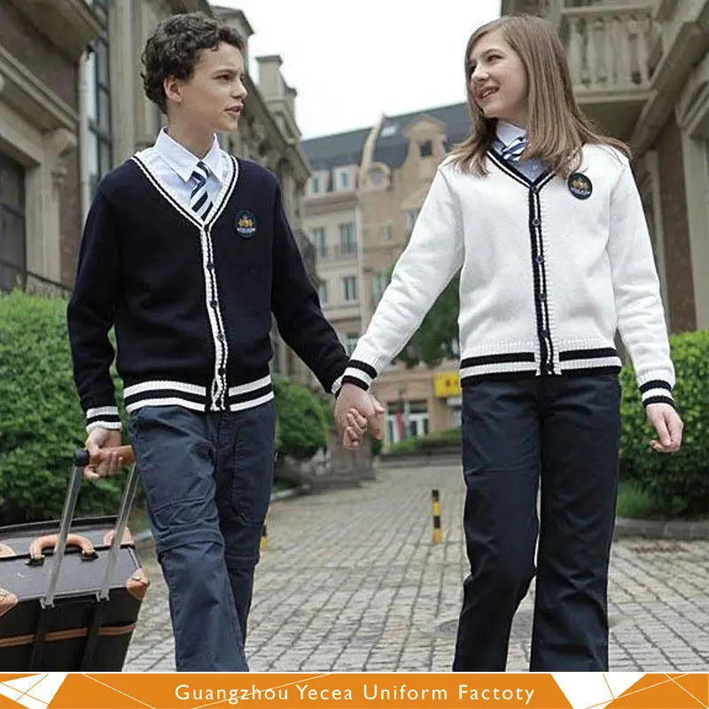 Japanese or other countries school uniform cardigans / sweater and pants collocation