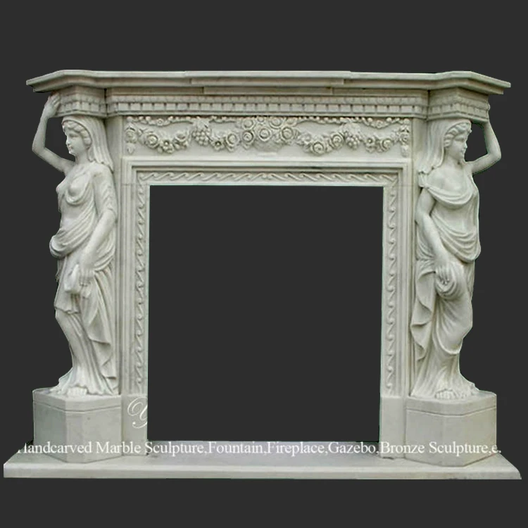 
Hand Carved Marble Lady Statues Fireplace Surround 