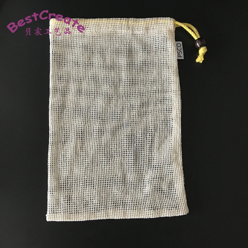 Eco friendly 20x30cm drawstring Natural Cotton Mesh carry Produce Bags