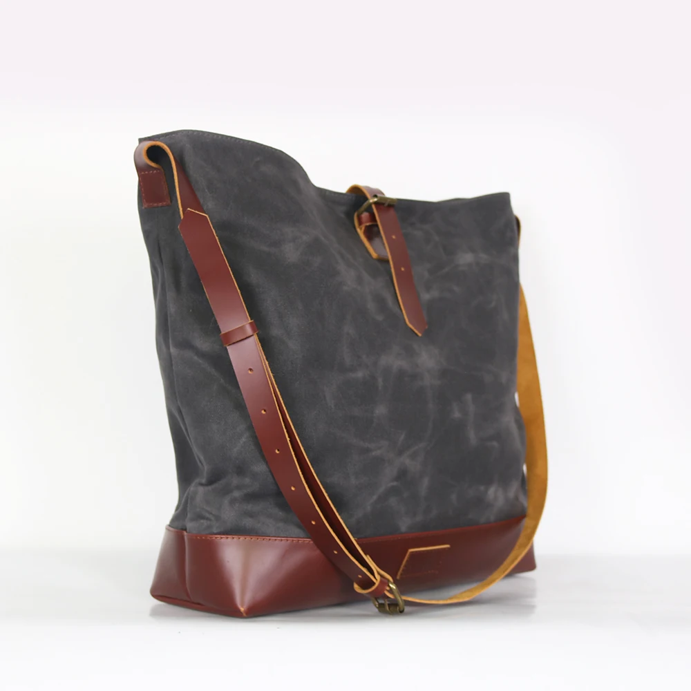 CHANGRONG Custom Large waterproof grey waxed canvas leather shoulder bag for women