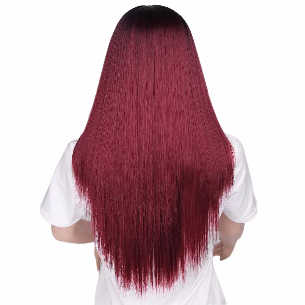 Fast Shipping Long Straight Wig Ombre Red Synthetic Hair Wigs For Black Women