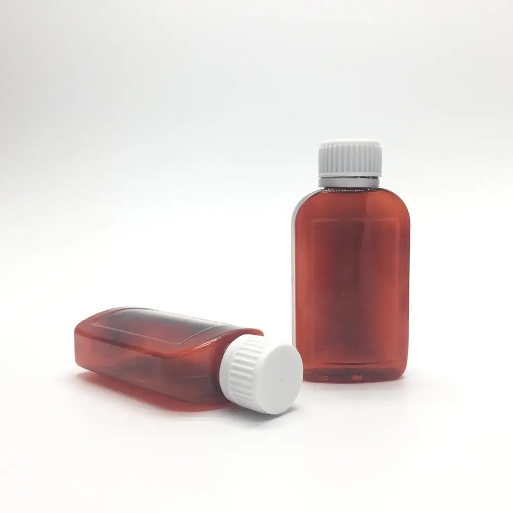 120ml plastic flat empty syrup amber liquid medicine bottle