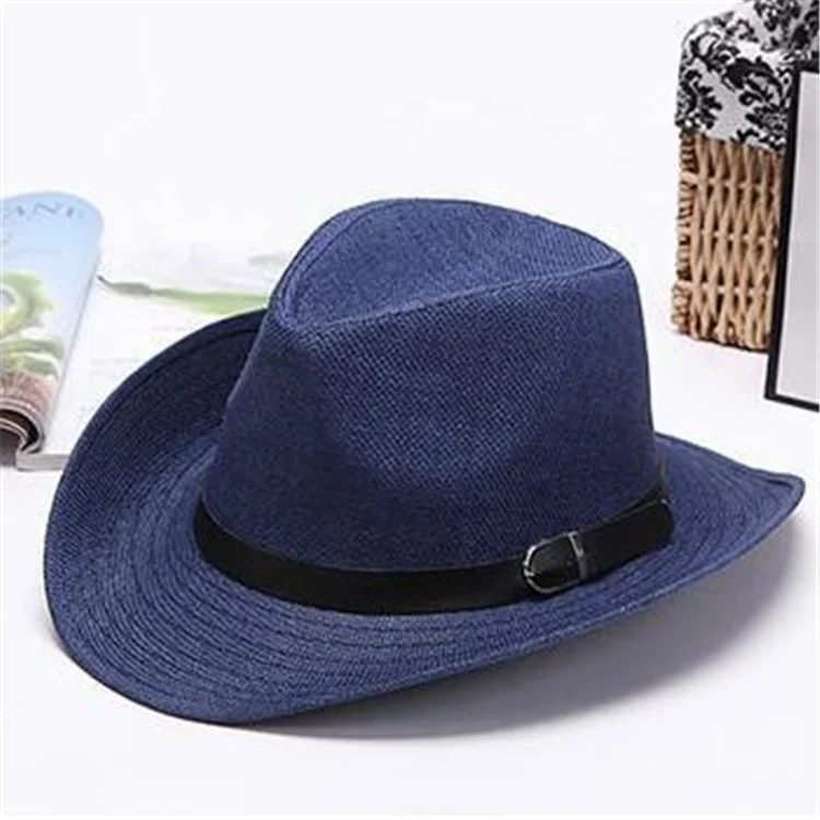 Летняя мужская соломенная плетеная шляпа, уличная Солнцезащитная шляпа от солнца, рыбацкая шляпа в рулоне, ковбойская шляпа в западном стиле