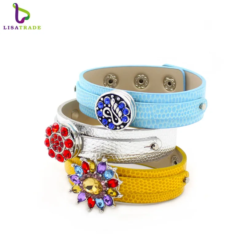 Wholesale 18+8mm PU Leather Snap Button Bracelet DIY Personalized Wristband Fit Slide Letter Charm ,Accept Custom Bracelet