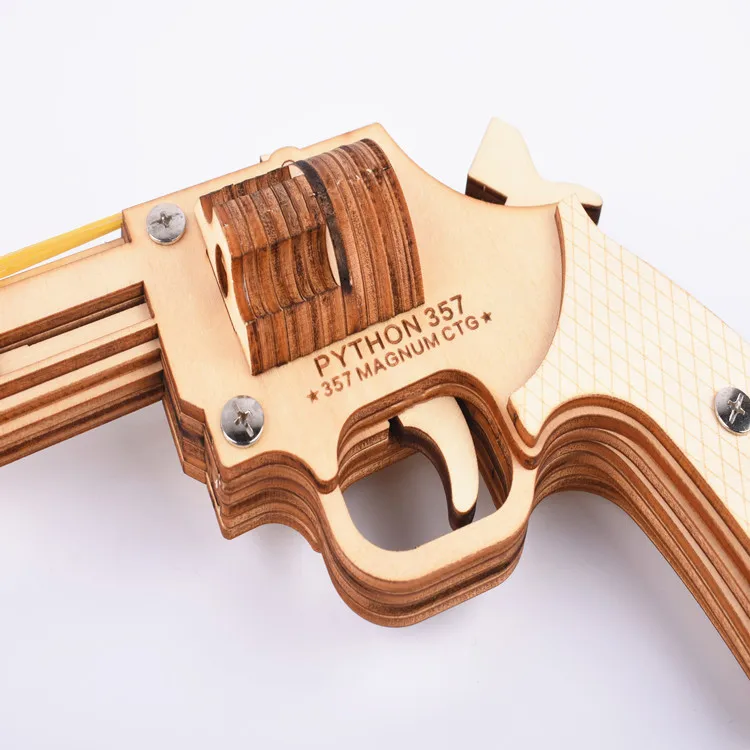 Hot selling educational toys wooden  Educational Puzzle Game Cheap 3D Wooden Puzzle rubber gun
