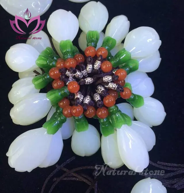 competitive price natural white jade stone gift crafts pendent yulan flower