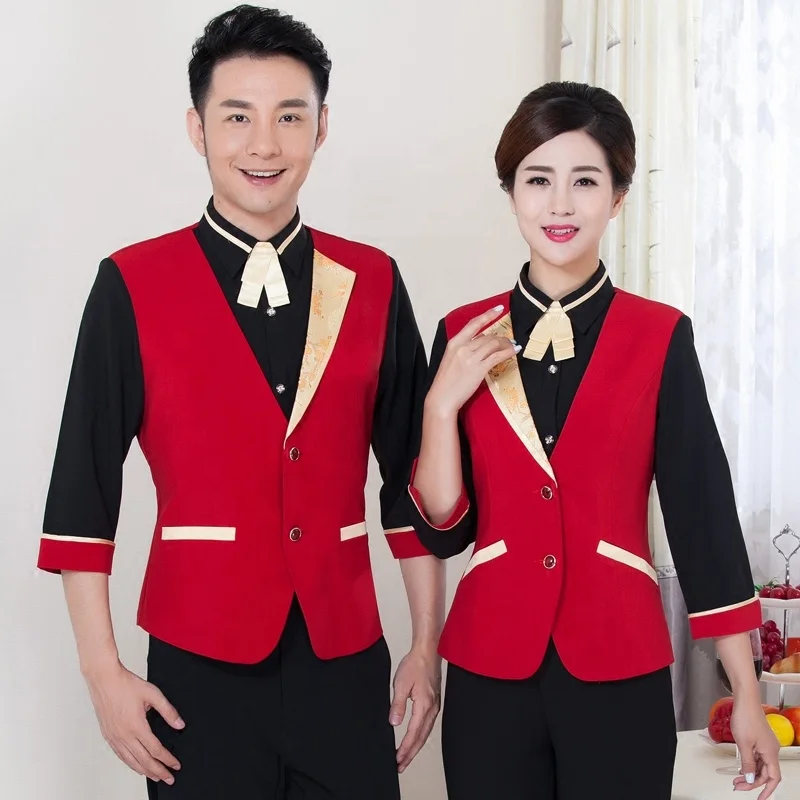 
Customized Restaurant hotel reception uniform with apron 
