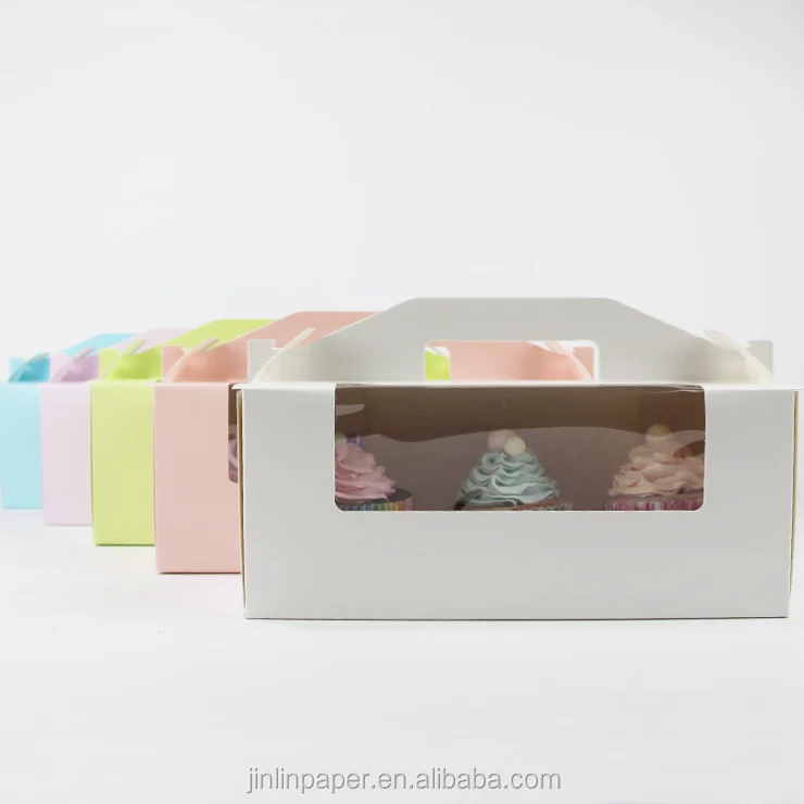 
Yiwu Cheap Cake Paper Boxes with Window Cupcake Box and Inserts with Handle 