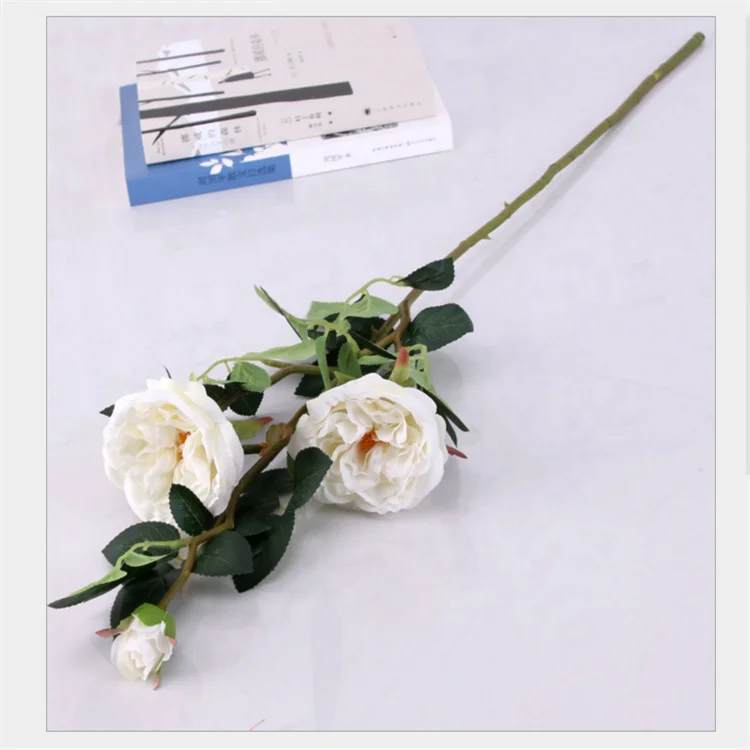 
Factory wholesale silk cloth artificial flower three English tea rose for wedding/home decor 