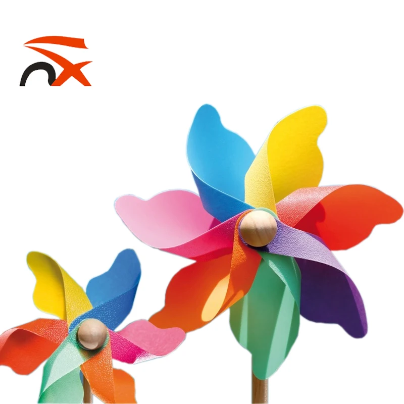 
custom rainbow Poly Petal plastic garden pinwheel windmill for holiday  (60774856300)