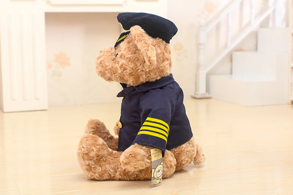20/30/45/55cm cute handsome customized plush Pilot/Captain bear doll toy with navy hat&uniform