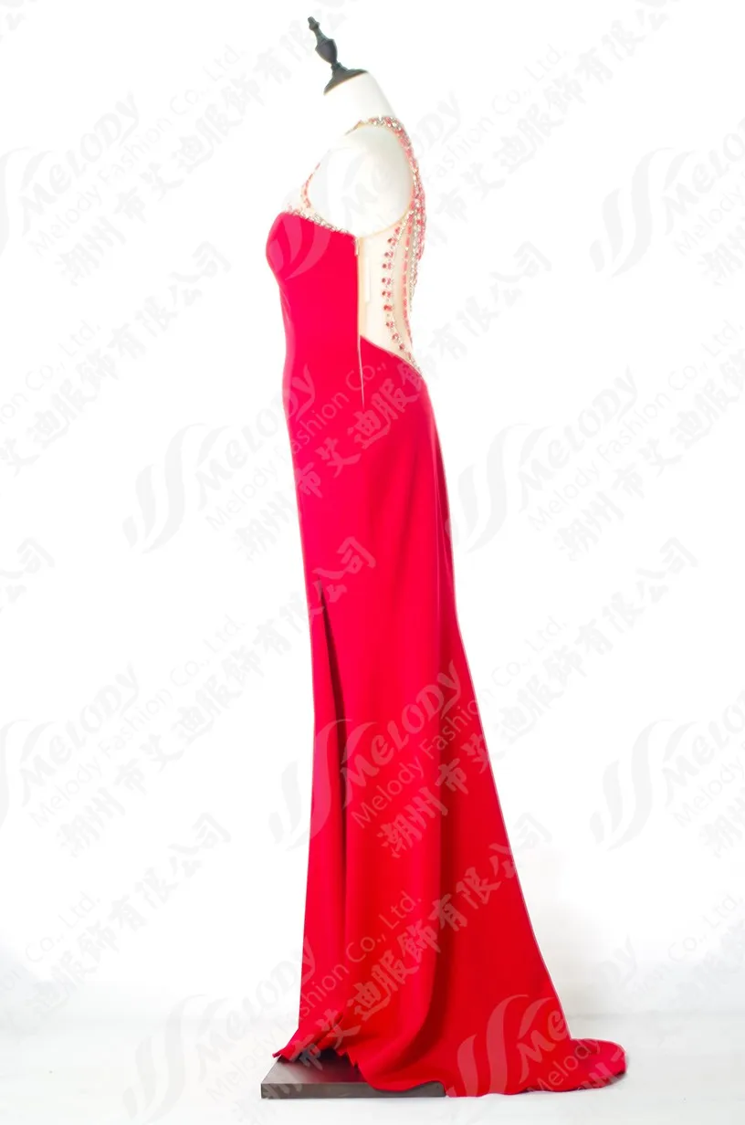 Halter formal ceremony party robe fish tail long red wine evening dresses