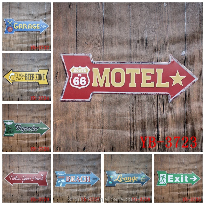 Garage Motel Route 66 Beer Exit Gas Oil Beach Lounge Retro Arrow Metal Tin Signs embossed vintage metal plate