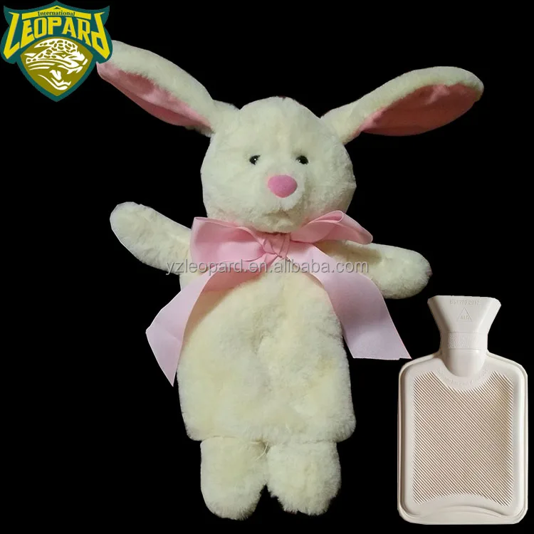 Rabbit plush animals hot water bottle cover with big pink bow