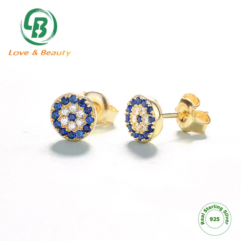 Turkish 925 Sterling silver jewelry CZ diamond evil blue eye stud earrings