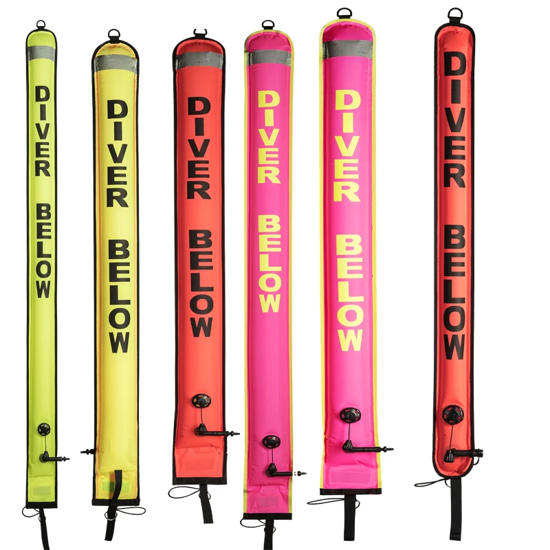 Scuba Diving Closed Bottom Surface Marker Buoy (SMB) with High Visibility Reflective Band, Strobe Light or Flashlight Holder