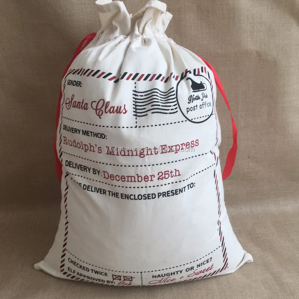 High quality wholesale cotton santa sacks for christmas sata gift bags