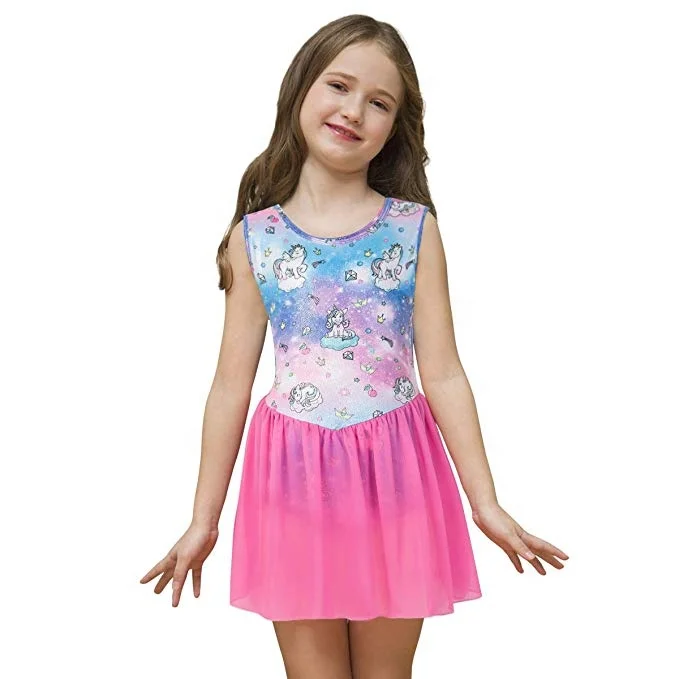 Gymnastics Wrap Skirted Leotards for Girls Kids Sparkle Rainbow Unicorn Gymnastic Skirt Dance Ballet Dress