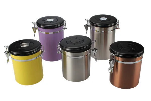Coffee Canister, Airtight Stainless Steel Kitchen Food Storage Container with Date Tracker and Scoop