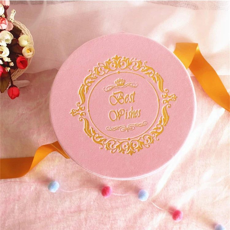 high quality wholesale custom pink velvet cylindrical gift box