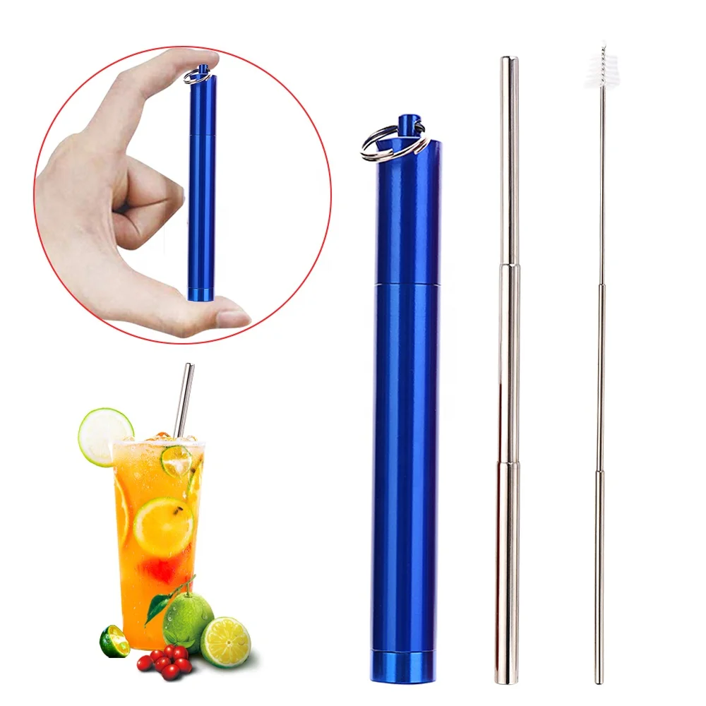 Stainless steel wholesale folding telescopic metal reusable drinking straw with customized logo