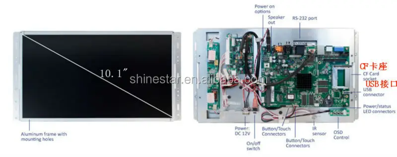 embedded Media Player and Android Solution advertising display 21.5 inch LED LCD monitor open frame