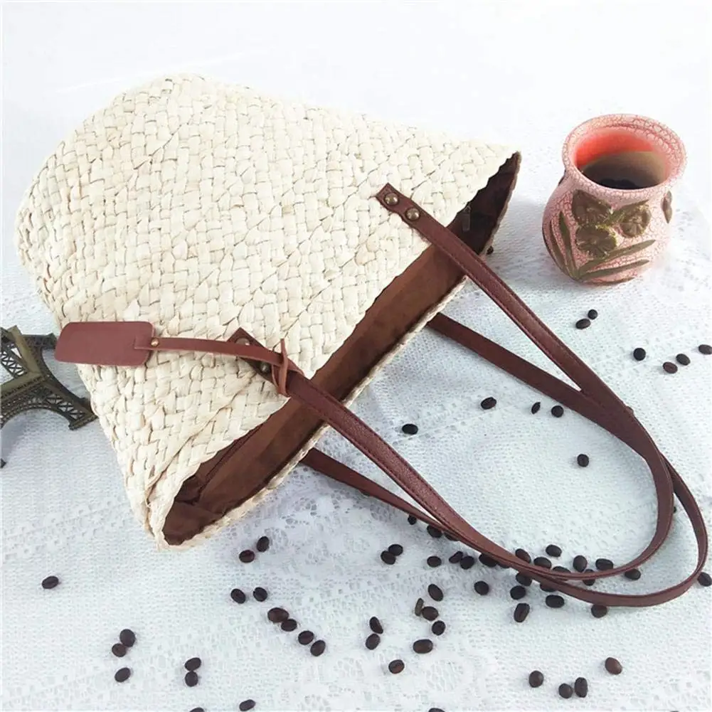 Straw bag leather handles Natural beach straw bag Straw clutch bag