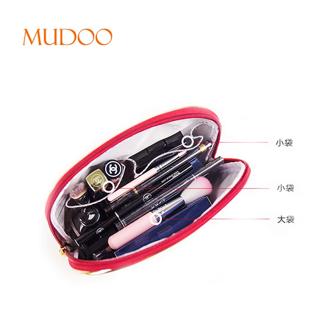 Wholesale red waterproof makeup bag pu cosmetic bag