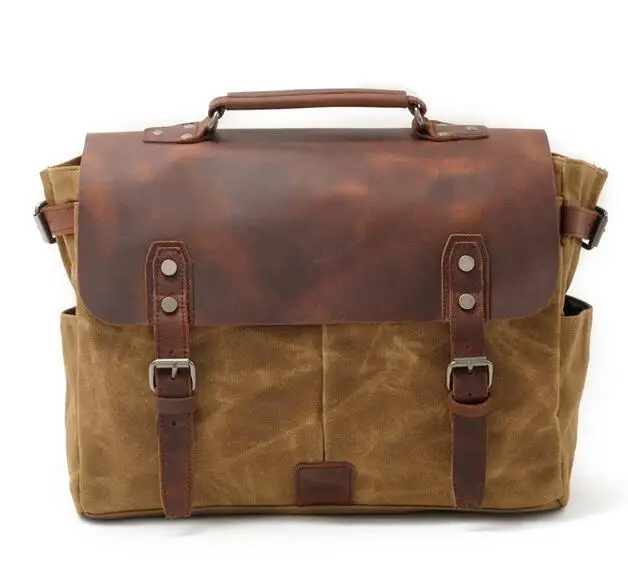 F16960 Waterproof Waxed Canvas Briefcase Men Bag Laptop Bag