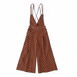 Wholesale Women clothing Cami Brown Polka Dot Pattern Print Jumpsuit
