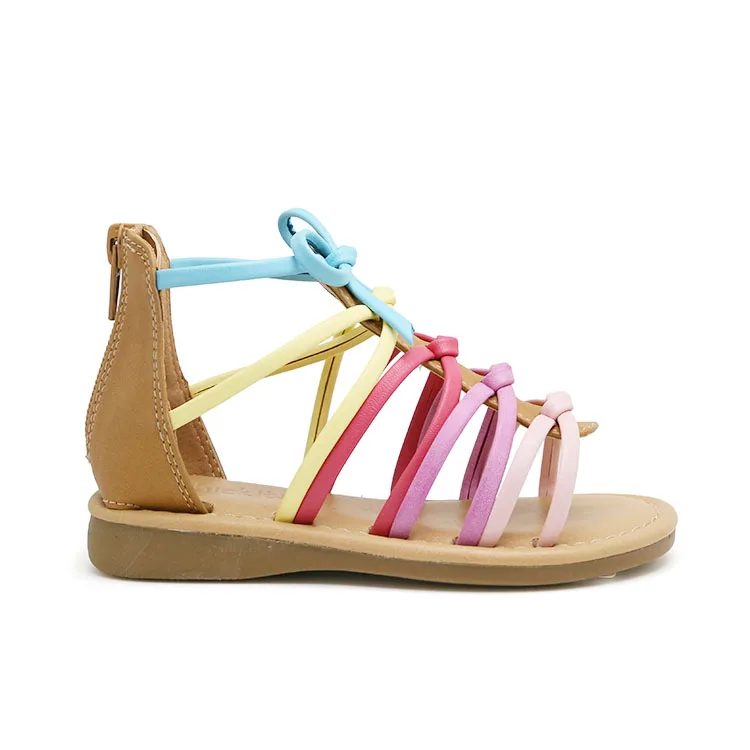 Summer Fashion Back Zip And Rainbow With Cross Straps Bow Sandals Children Girls