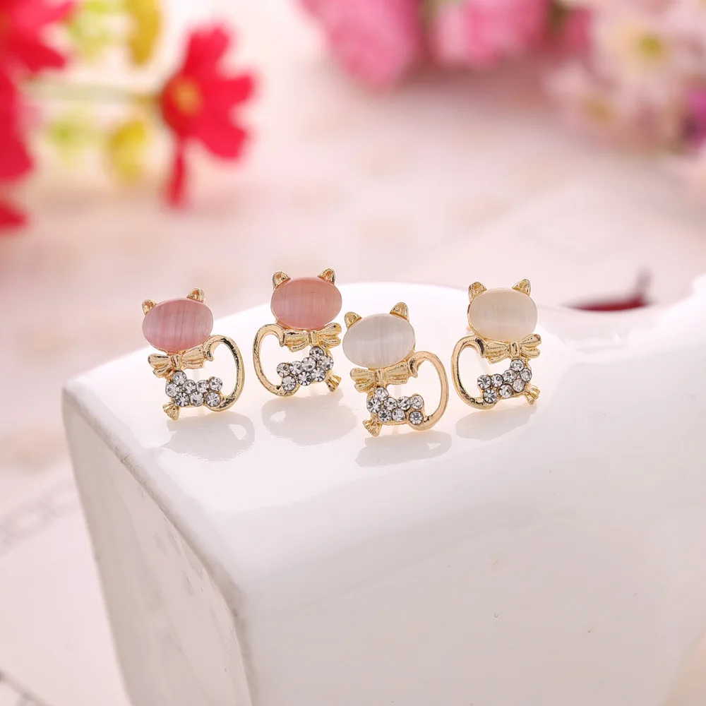 
Yiwu Factory Direct Selling Cat Eye Stone Animal kitty Earrings 