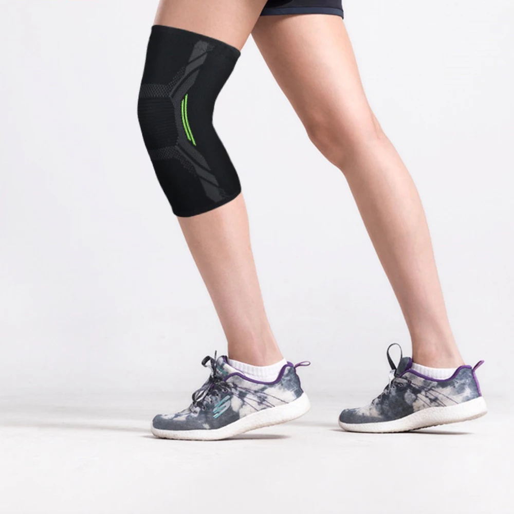 Low MOQ Custom Logo FBA Service Breathable Sports Compression Knee Brace Knee Protector Support Sleeve Pad Black+Green -1 Piece