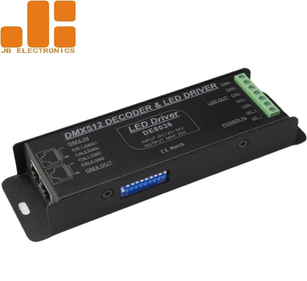 JIBANG DC12-24V 5Ax4CH RGBW Constant Voltage DMX512 Decoder DMX LED Driver DE8036