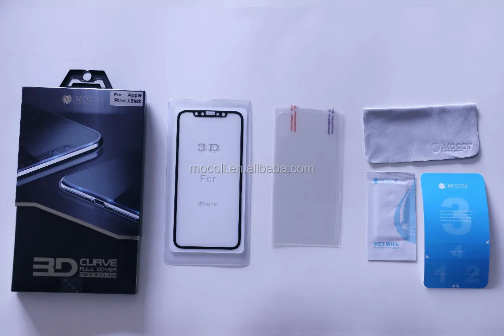 Mocoll new product 3D full cover 9H tempered glass screen protector for iPhone X/8/8 Plus