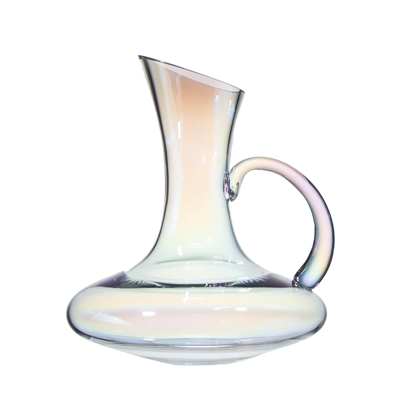 Decoration 1.6L 56Oz Rainbow Colorful Glass Wine Custom Decanter With Handle Crystal