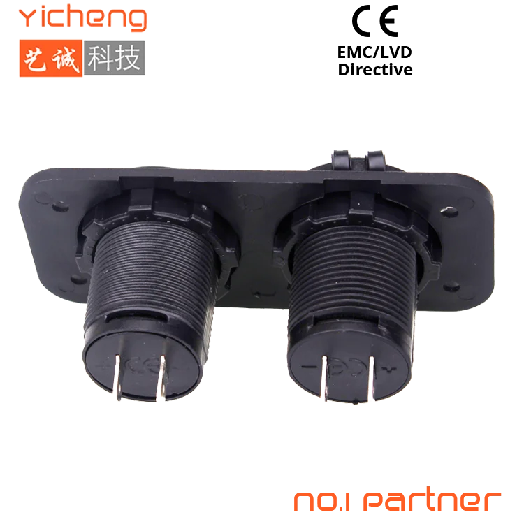 DC 12V 24V Dual USB Panel Mount Socket Car Cigarette Lighter for Mobile Phone