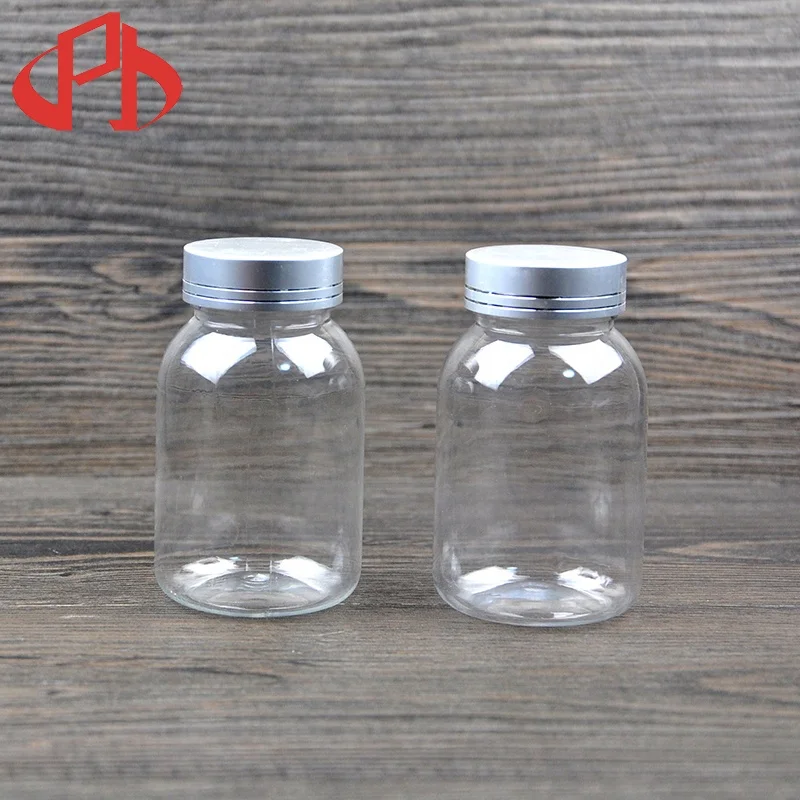 120ml PET transparent round clear medecine bottle plastic pill bottles with metal aluminium covers
