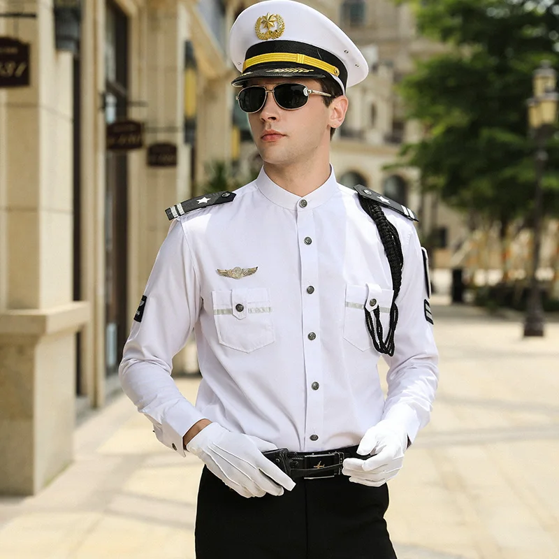 Дизайнерская мужская белая рубашка, костюм охранника, униформа для аэропорта, униформа безопасности