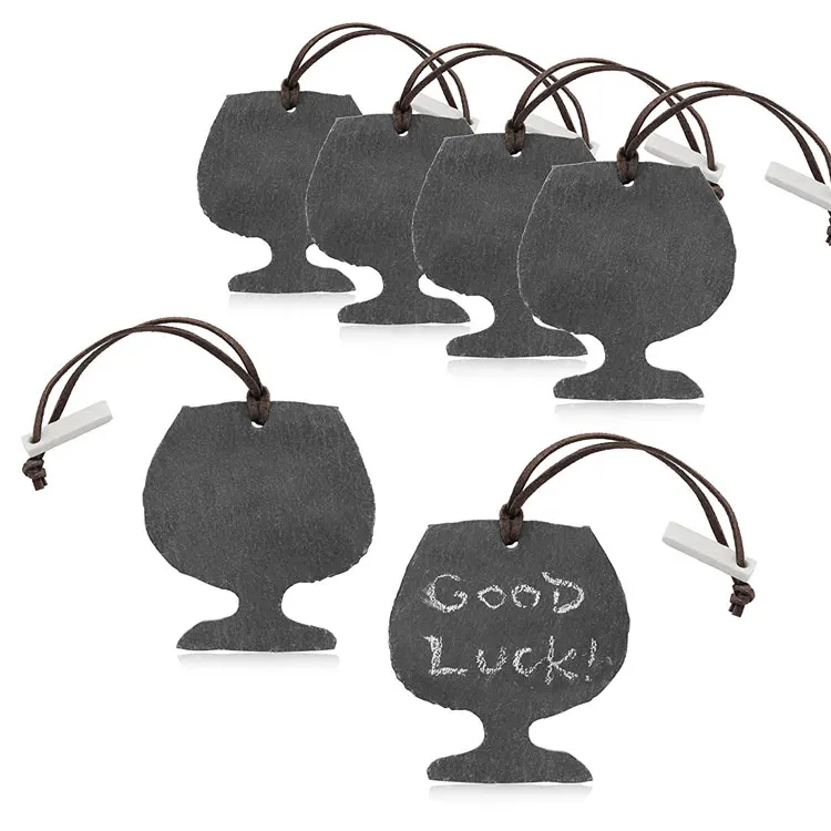 Ярлыки из черного натурального камня для украшения винных бутылок, подвесные ярлыки