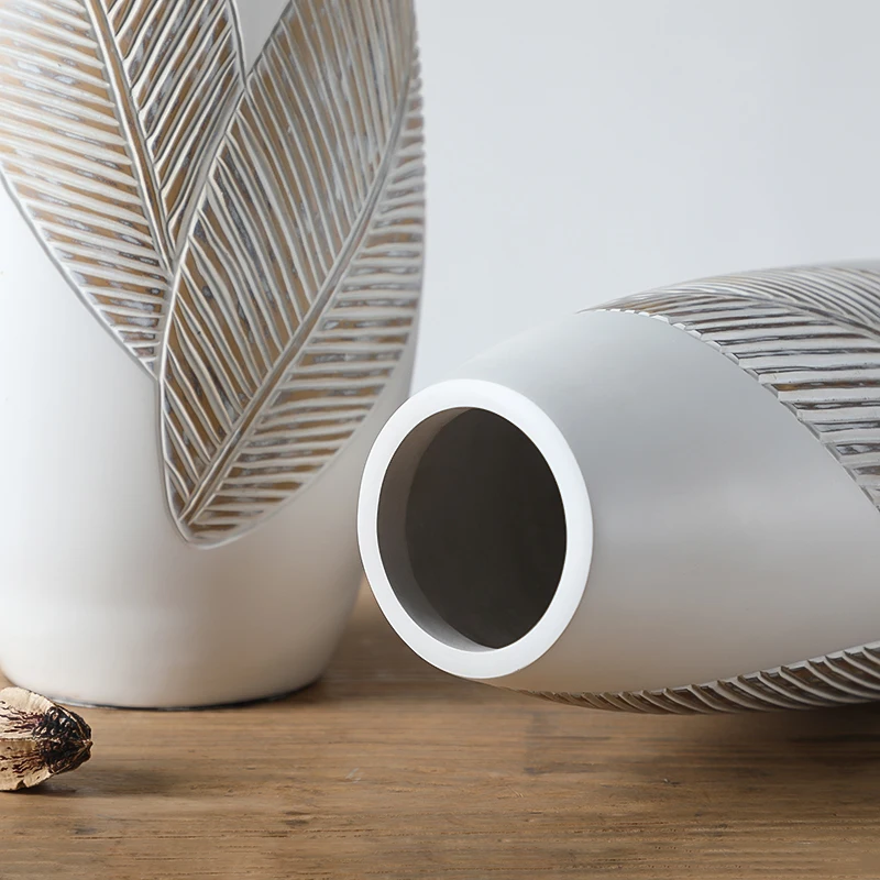 
Nordic Leaves Artificial Plants Rustic Resin Home Decor Big Vase Floor 