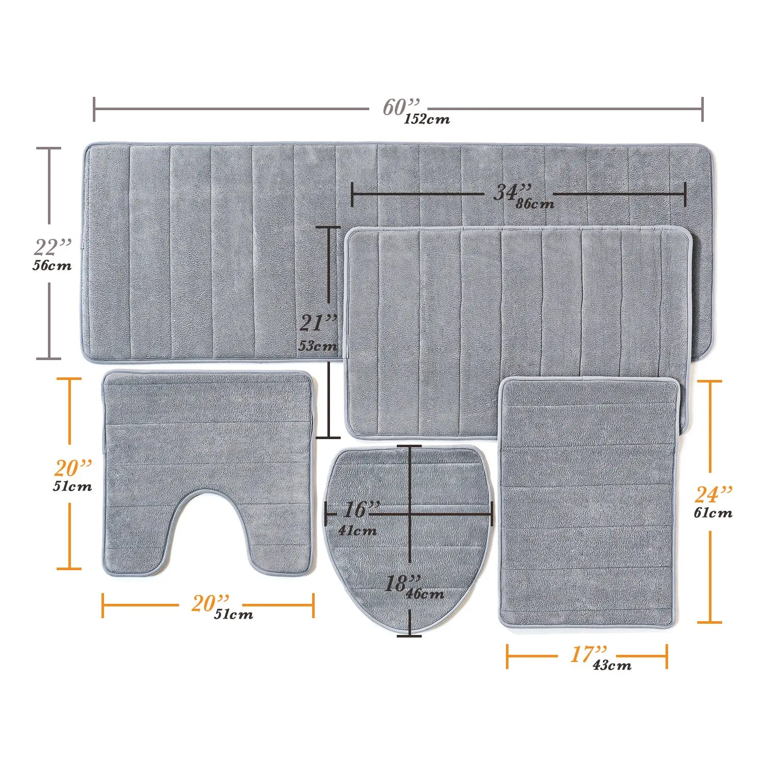Wholesale Custom Memory Foam Rug 5 pieces bath mat set