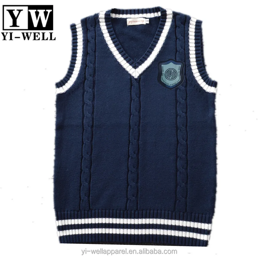 Primary kids school uniform acrylic knit V neck pullover sweater