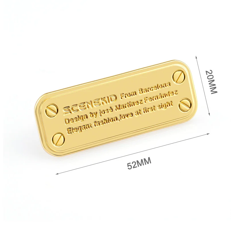 Custom Metal Plate with 4 Decorative Screws Gold Plated for Handbag