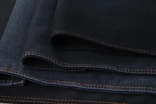 Black color and black backside chambray denim fabric for woman skinny jeans in cheap price
