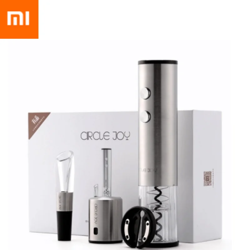 4in1 Xiaomi Mijia Circle Joy Automatic Red Wine Bottle Opener Round Wine Stopper Stainless Steel Electric Corkscrew Gift