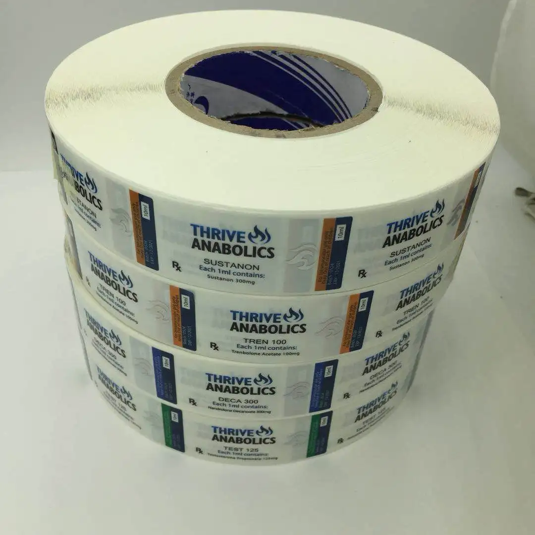 Custom colorful printing silver hologram pvc 10ml vial labels  pvc stickers  rolls for steriod by labeling machine